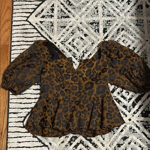 Autumn Adeigbo Animal Print Puff Sleeve Blouse